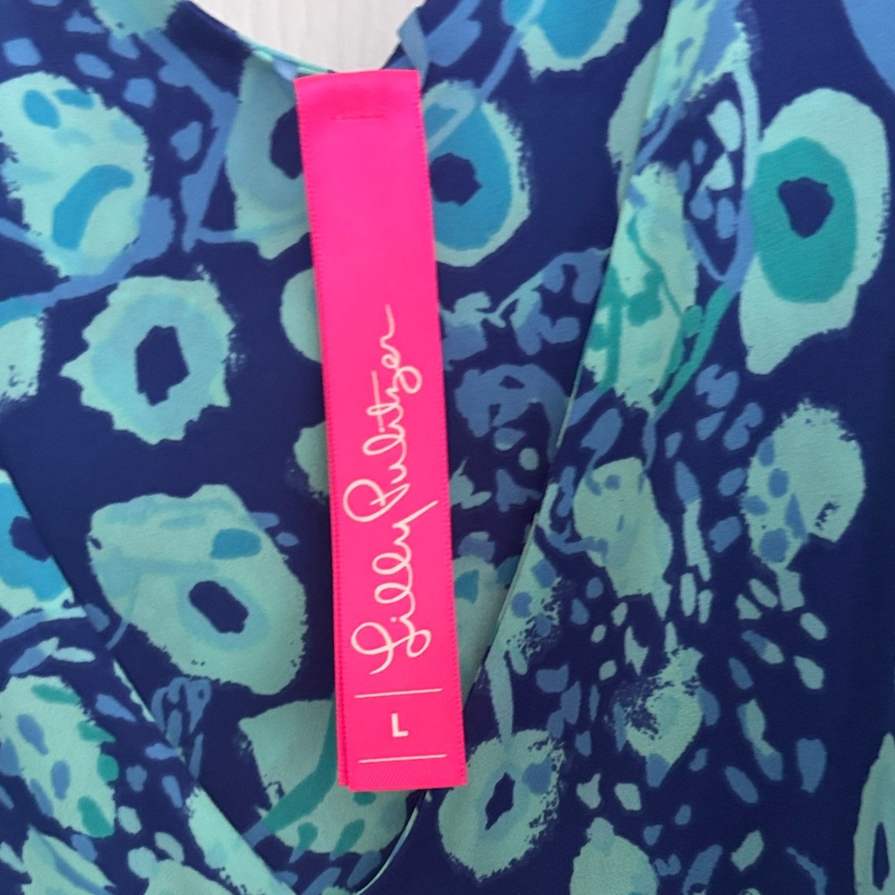 Lilly Pulitzer Navy & Aqua Printed Tank Top - Picture 2 of 4